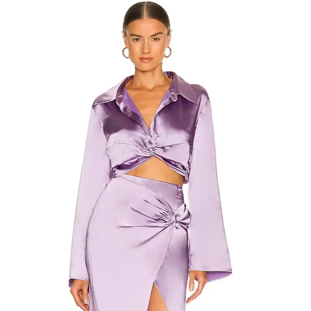L'academie Franca Top Purple Satin Blouse Size XL - Picture 6 of 9